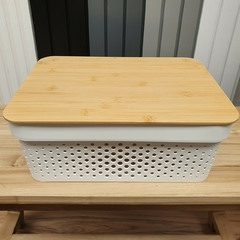 Caja Organizadora Plastica Blanca Tapa Bambú Aireada 35cm - comprar online