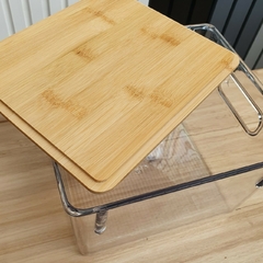 Caja Organizadora Plástico Transparente Tapa Madera Mediana - Jaspe Deco