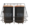 Set Azucar Yerba Colgante Tarro Lata Madera Deco Kit Cocina Negro