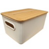 Caja Organizadora Plastica Blanca Con Tapa Madera Bambú 27cm