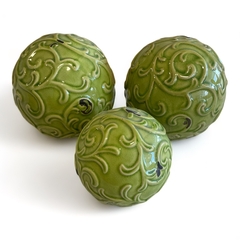 Esfera cerámica decoración Adorno Set x 3 bolas verde