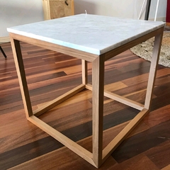 Mesa Ratona Cuadrada 60 cm Madera y Marmol - Jaspe Deco