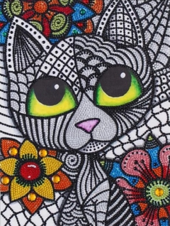 (2675) PINTURA COM DIAMANTES - GATO 5 - 30X40 CM - PEDRAS ESPECIAIS - Mundo dos QCS