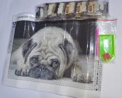 (3001) Pintura com Diamantes - Diy 5D Strass - Pug - 40x30 Cm na internet