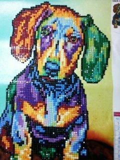 (1158) Pintura com Diamante - Cão Colorido - 25x30 cm - Parcial - loja online