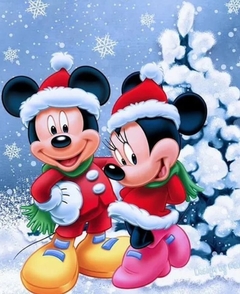 (2887) Pintura com Diamantes - Diy 5D Strass - Mickey e Minnie no Natal - 30x40 cm