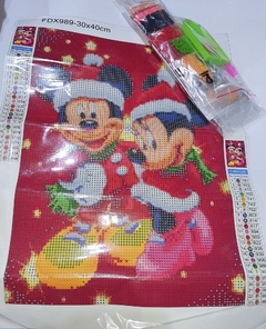 (2892) Pintura com Diamantes - Diy 5D Strass - Mickey e Minnie no Natal 1 - 30x40 cm - comprar online