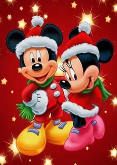 (2892) Pintura com Diamantes - Diy 5D Strass - Mickey e Minnie no Natal 1 - 30x40 cm