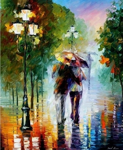 (2203) Pintura com Diamantes - Casal na Chuva 1 - 25x30 cm