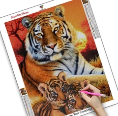 (2453) PINTURA COM DIAMANTES - TIGRES - 30X40 CM - comprar online