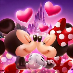 (2150) Pintura com Diamantes - Diy 5D Strass - Mickey e Minnie - 30x40 cm