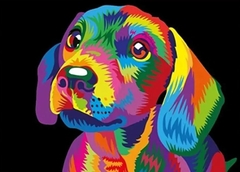 (2845) Pintura com Diamantes - Diy 5D Strass - Cãozinho Colorido - 40x30 cm