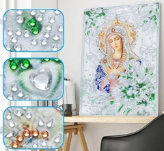 (2799) Pintura com Diamantes - Diy 5D Strass - Nossa Senhora 9 - 30x40 cm - Pedras Especiais