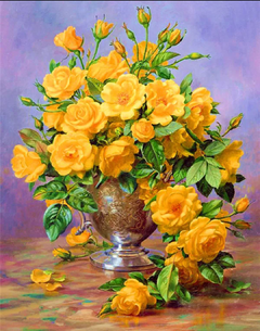 (1469) Pintura com Diamante - Flores Amarelas - 30x40 cm - Parcial