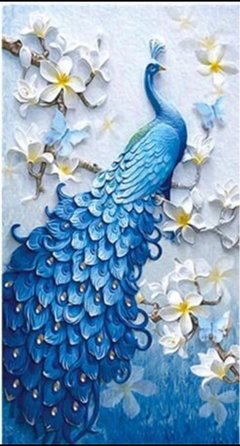 (1498) Pintura com Diamante - Pavão Azul - 20x30 cm - Total