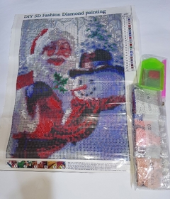 (2933) Pintura com Diamantes - Diy 5D Strass - Papai Noel com Boneco de Neve - 30x40 cm - comprar online