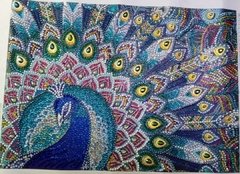 (1592) Pintura com Diamante - Pavão 5 - 40x33 cm - Pedras Especiais - loja online