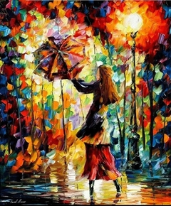 (2823) Pintura com Diamantes - Diy 5D Strass - Moça com guarda-chuva - 25x30 cm
