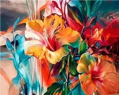 (2131) Pintura em Tela Numerada - Tela Tintas Pincéis - Flores 4