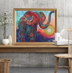 (1704) Pintura com Diamante - Elefante 1 - 40x30 cm - Pedras Especiais - Mundo dos QCS