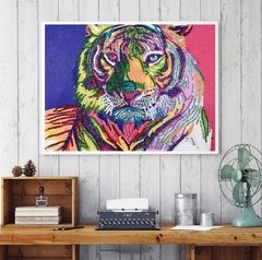 (1713) Pintura com Diamante - Tigre Colorido - 30x25 cm - Pedras Especiais na internet