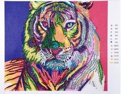 (1713) Pintura com Diamante - Tigre Colorido - 30x25 cm - Pedras Especiais - comprar online