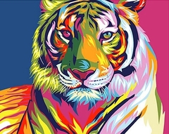 (2193) Pintura em Tela Numerada - Tigre Abstrato - 75x60 cm