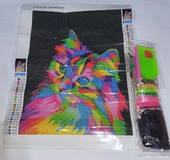 (2938) Pintura com Diamantes - Diy 5D Strass - Gato Abstrato 2 - 30x40 cm na internet