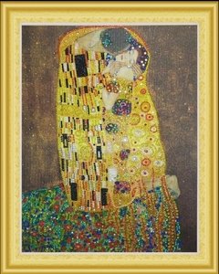 (1732) Pintura com Diamante - Beijo; Klimt - 40x50 cm - Pedras Especiais