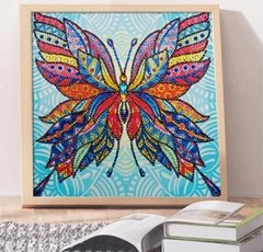 (1768) Pintura com Diamante - Borboleta 5 - 30x30 cm - Pedras Especiais - Mundo dos QCS