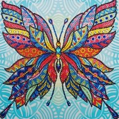 (1768) Pintura com Diamante - Borboleta 5 - 30x30 cm - Pedras Especiais