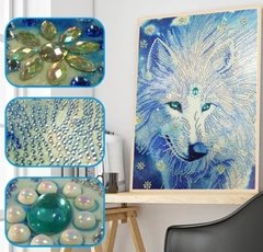 (1782) Pintura com Diamante - Lobo - 30x40 cm - Pedras Especiais