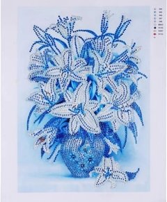 (1785) Pintura com Diamante - Flores 6 - 30x40 cm - Pedras Especiais - Mundo dos QCS