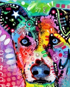 (2287) Pintura em Tela Numerada - Cão Colorido 4 - 60x75 cm