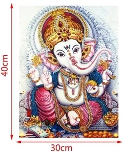 (1849) Pintura com Diamantes - Ganesha 1 - 30x40 cm - Pedras Especiais - loja online