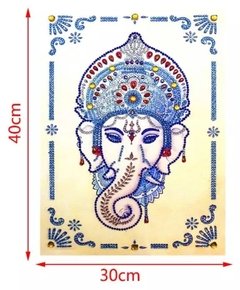 (1850) Pintura com Diamante - Ganesha 2 - 30x40 cm - Pedras Especiais - loja online