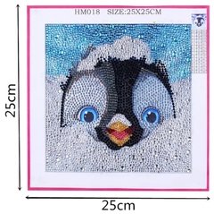 (1862) Pintura com Diamante - Pinguim - 25x25 cm - Pedras Especiais - Efeito gota d'água - Mundo dos QCS