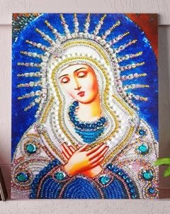 (1871) Pintura com Diamantes - Nossa Senhora 3 - 30x40 cm - Pedras Especiais