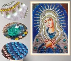 (1871) Pintura com Diamantes - Nossa Senhora 3 - 30x40 cm - Pedras Especiais