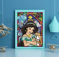 (2946) Pintura com Diamantes - Diy 5D Strass - Princesa Jasmine em Mosaico - 30x40 cm - Mundo dos QCS