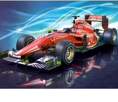 (1236) Pintura com Diamante - Carro de F1 Vermelho - 25x20 cm - Total