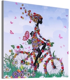 (2010) Pintura com Diamantes - Diy 5D Strass - Menina na Bicicleta - 40x40 cm - Pedras Especiais - Mundo dos QCS