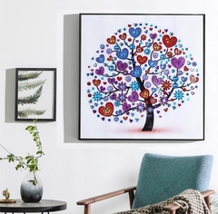 (2044) Pintura com Diamante - Árvore do Amor - 35x35 cm - Pedras Especiais - Mundo dos QCS