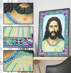 (2162) Pintura com Diamantes - Jesus 2 - 30x40 cm - Pedras Especiais