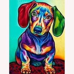 (2178) Pintura com Diamantes - Cão Colorido - 30x40 cm