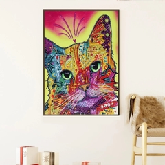 (2275) Pintura com Diamantes - Gato Abstrato - 30x40 cm - Pedras Especiais na internet