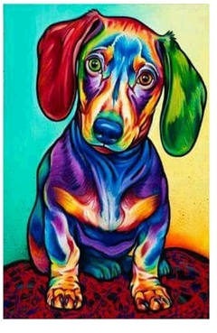 (2247) Pintura com Diamantes - Cão Colorido - 25x30 cm