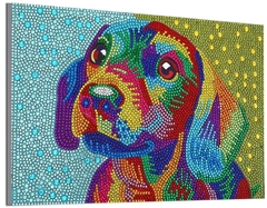 (2269) Pintura com Diamantes - Color Dog 2 - 35x25 cm - Efeito gota d'água - Mundo dos QCS