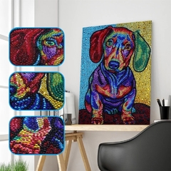 (2021) Pintura com Diamantes - Cão Colorido 2 - 25x35 cm - Efeito gota d'água