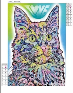 (2276) Pintura com Diamantes - Gato do Amor - 30x40 cm - Pedras Especiais - comprar online